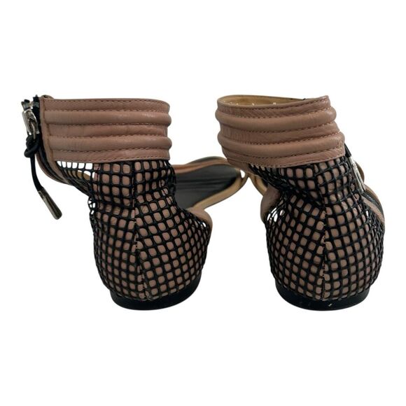 L.A.M.B. Women's Size 10 Leather Ankle Strap Sandals Nude Black Zip Back - Picture 6 of 8